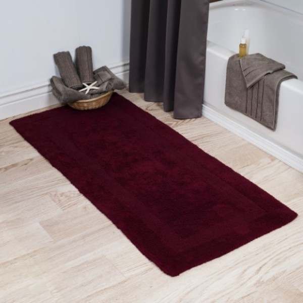 Hastings Home 100-percent Cotton Bathmat, 24x60 Long Bathroom Runner, Reversible, Soft, Absorbent, Rug, Burgundy 484882XZZ